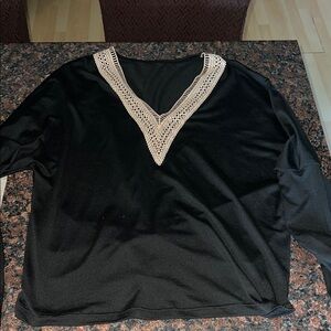 Black Top with Lace V-Neck